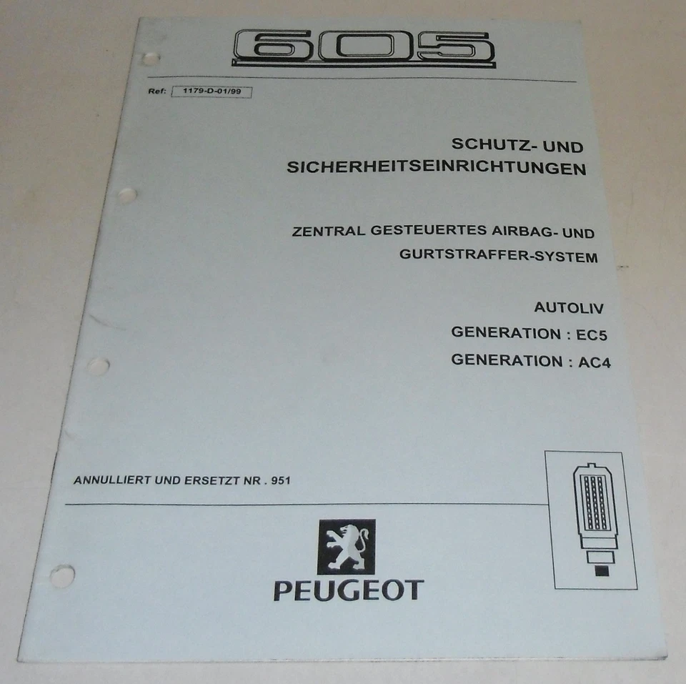 Manual de Taller Auto Oliva EC5, AC 4 Pretensor & Airbag Peugeot 605 Stand 1/99 - Imagen 1 de 1