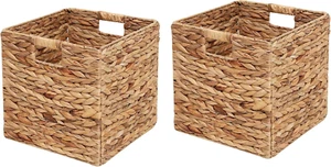 Wicker Storage Basket Water Hyacinth Woven Cubes Foldable Baskets for Shelves - Picture 1 of 1