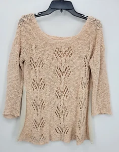 Knitted & Knotted Sweater Womens Medium Blush Pink Open Knit Contrast Sides Boho - Picture 1 of 9