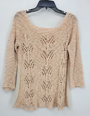 Suéter tejido y anudado para mujer medio rubor rosa tejido abierto lados en contraste boho Foto 1 de 4