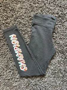 🌈 Champion Leggings Girls Size Medium 8-10 Cotton Gray Rainbow Graphic Logo - Picture 1 of 11