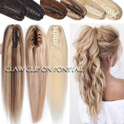 Thick Ponytail Clip In 100% Real Human Hair Extensions Claw On Pony Tail Wrap US - Image 1 of 4