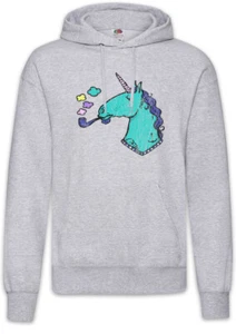 Smoking Unicorn Hoodie Kapuzenpullover Rainbow Fairytale Pipe Smoker Smoking Fun - Picture 1 of 1