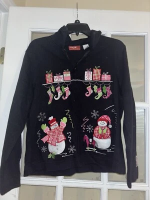 Onque Casuals Fea Navidad Chaqueta Muñeco de Nieve Cremallera Completa Negro Medias Mujer LG Foto 1 de 3
