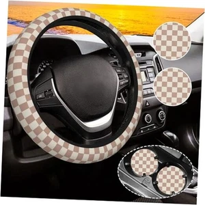 Karierter Lenkradbezug für Damen, Universal Autolenkung Einheitsgröße Khaki - Bild 1 von 8