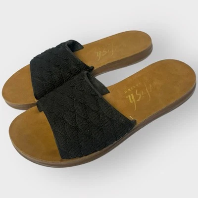 Blowfish Malibu Sandals Womens 9 1/2 Slide Flats Black Fabric Slip On 9.5 - Image 1 of 4
