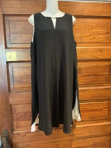 Eileen Fisher Black White Sleeveless Double Layer Silk Cocktail Dress Large L - Picture 1 of 9