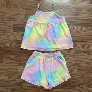 2 Pc Set H&M Girls Size 7 Cotton Tank Crop Top Shorts Pink Rainbow Summer EUC! - Picture 1 of 10