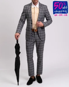 RRP €995 HACKETT Wool Suit Size 44R / 54R / XL Check Single Breasted Notch Lapel - Picture 1 of 9