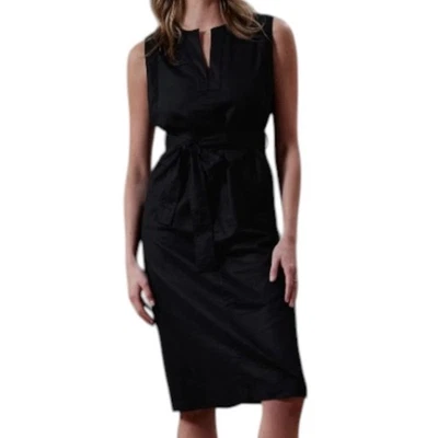 Nuevo con etiquetas Vestido Banana Republic Talla M Lino Mezcla Algodón Negro Sin Mangas Corbata Cintura Foto 1 de 4