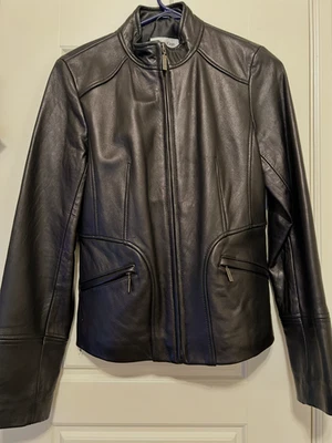 Calvin Klein Women's 100% Genuine Black Leather Zip-up Jacket Sz S - Image 1 of 4