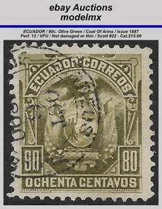 Ecuador - 1887, 80c., Scott#22, Coat Of Arms, VFU - Picture 1 of 2