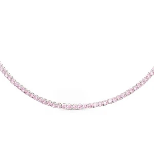 Swarovski Pink Rhodium Plated Round Cut Matrix Tennis Necklace - Picture 1 of 3
