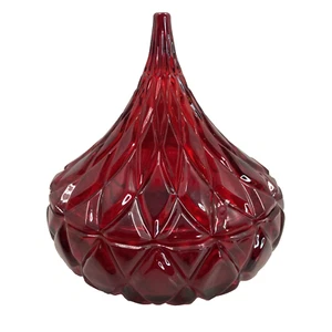 Shannon Ruby Red Glass Lead Crystal Hershey Kiss Shaped Covered Candy Dish 5.25" - Picture 1 of 12