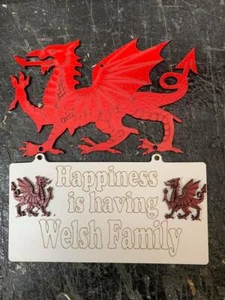 Placa de dragón galés Happiness is having Welsh Family - Imagen 1 de 1