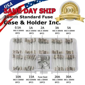6x30mm 72 Car Boat Quick Blow Glass Tube Fuse Assorted Kit Fast-blow Glass Fuses - Picture 1 of 10
