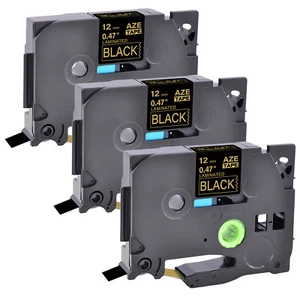 3PK Compatible with Brother PT-11Q TZ-334 TZe-334 Gold on Black Label Tape 12mm - Picture 1 of 8