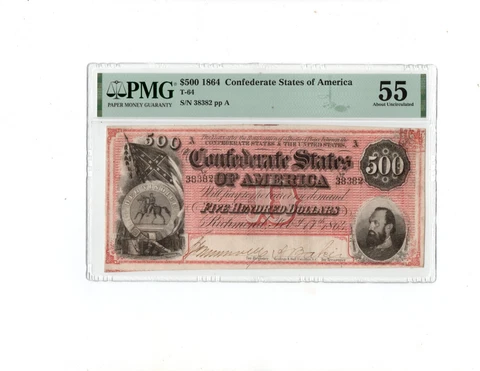 1864 $500 Confederate States of America T-64 PMG-55 Cover