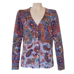 Isaac Mizrahi Colorful Cotton Blend Paisley Cardigan Sweater Boho Oversized - Picture 1 of 6