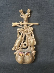 Antique Cast Gilt Bronze Match Holder Hunting Theme - Picture 1 of 7