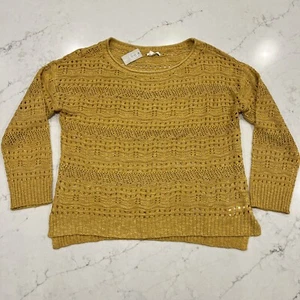 Maurices NWT Womens L Boho Sweater Crochet Knit Golden Yellow Long Sleeve - Picture 1 of 9