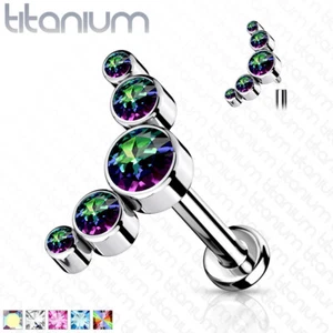 IMPLANT TITANIUM Crystal Curved Bar Cartilage Upper Ear Earring 5 Gem Crescent - Picture 1 of 9
