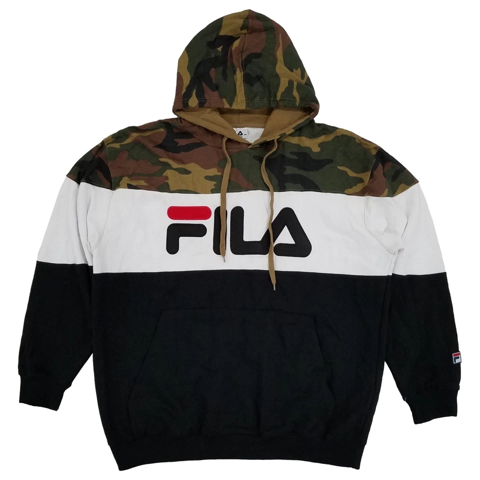 Fila Mens Big & Tall Camouflage White Black Pullover Hoodie Sweatshirt - Image 1 of 1