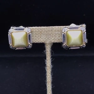 Premier Designs CELADON Earrings Clip-On Lime Green Gold & Silver Tone Retired - Picture 1 of 5