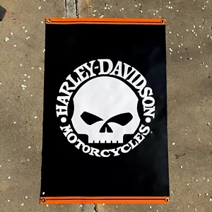 Harley Davidson Willie G Skull Flag Sign Vinyl Banner 2'x3' Garage Man Cave - Picture 1 of 4