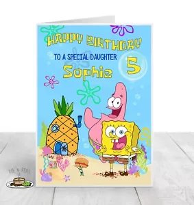 Personalised SPONGEBOB SQUAREPANTS Birthday Card - ANY Name Age & Relation - Picture 1 of 1