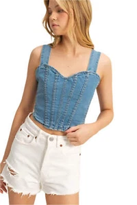 Canotta denim HYFVE lavata collo dolcevita cinturino largo - Foto 1 di 5