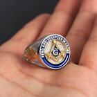 Stainless Masonic Ring Freemason Accepted Men Blue Gold G Square Compass Eye Us