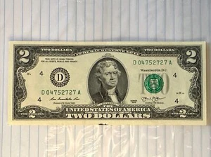 SERIE 2013 BILLETE DE $2 con repetidor en segundo cuádruple - elegante número de serie - D0475 2727a - Imagen 1 de 9
