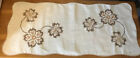Vintage Table Runner Matching Doilies Brown Completed Cross stitch Flowers NEW