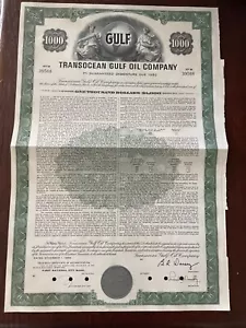 Certificado de acciones de bonos de $1,000 Transocean Gulf Oil Company 1968 - Imagen 1 de 1