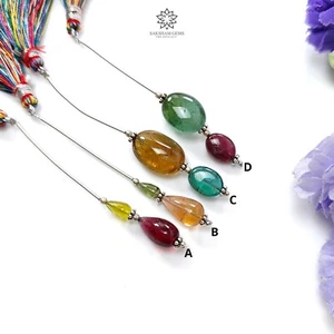 Cuentas lisas con forma de lágrima ovaladas de piedras preciosas de turmalina multi-rubelita para joyería - Imagen 1 de 9