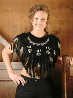Women Western Style Suede Leather Fringe Poncho Native American Costume - Image 1 of 4