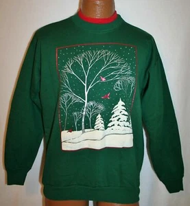 Vintage SNOW LANDSCAPE Ugly Christmas Sweater Style 50/50 SWEATSHIRT M - Picture 1 of 2