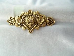 Vintage Made In France Raised Relief Floral Design goldfarbene filigrane Haarspange - Bild 1 von 8