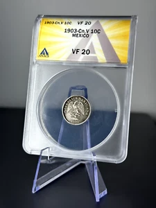 1903 CN V Mexico 10 Centavos Silver Coin Second Republic - ANACS VF20 - Picture 1 of 2