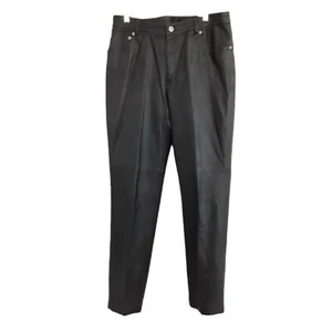 Vintage 90s Genuine Leather Black Pants High Rise Straight Leg Womens 10 Petite - Picture 1 of 13