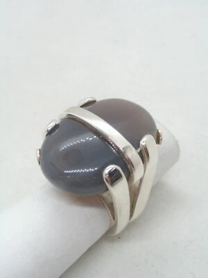 ANELLO in ARGENTO 925 con AGATA GRIGIA naturale - pietra dura - - Immagine 1 di 4