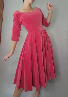 HANDMADE VINTAGE Off Shoulder Light Red Dress Calf Length Classy Cottagecore S - Image 1 of 4