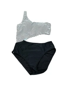 Abercrombie & Fitch Womens One Piece Swim Suit Cut Black White Stripe Medium - Picture 1 of 3