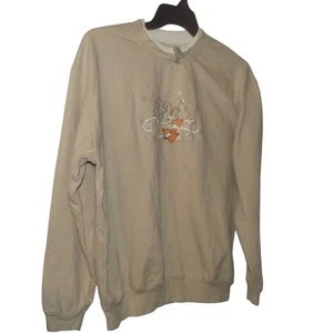 Morning Sun Sweatshirt XL Tan Mock Neck Embroidered Fox Embellished Snow - Picture 1 of 4