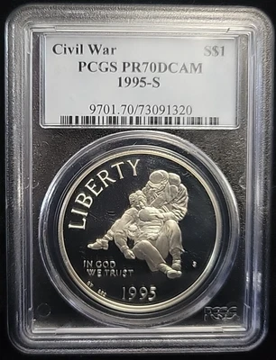 1995 S Civil War Commemorative Proof Silver Dollar PCGS PR70 - Image 1 of 4
