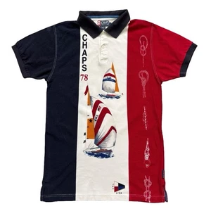 Vintage 90s Chaps Ralph Lauren Nautical Sailboat Rope Graphic Size M Polo Shirt - Bild 1 von 9