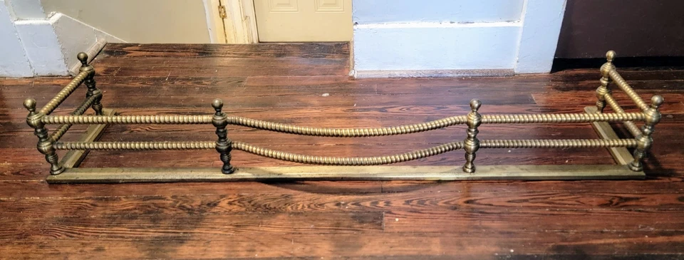 Antique XL 54" Victorian Hollywood Regency Aged Solid Brass Fireplace Fender - Image 1 of 4