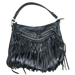 Antik Kraft Black Pebbled Leather Fringed Shoulder Bag - Bild 1 von 8