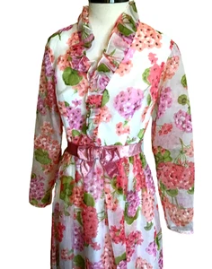 Miss Elliette Maxi Hostess Dress Size 12 Pink Romantic Ruffles Floral Feminine - Picture 1 of 11